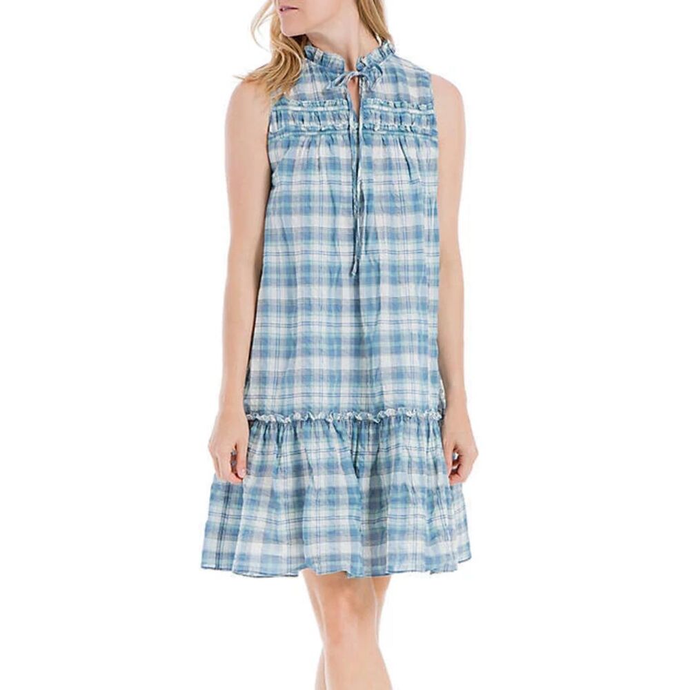 Sophie Max Studio Plaid Drop Waist A-Line Cotton Sun Dress Summer Beachy Small